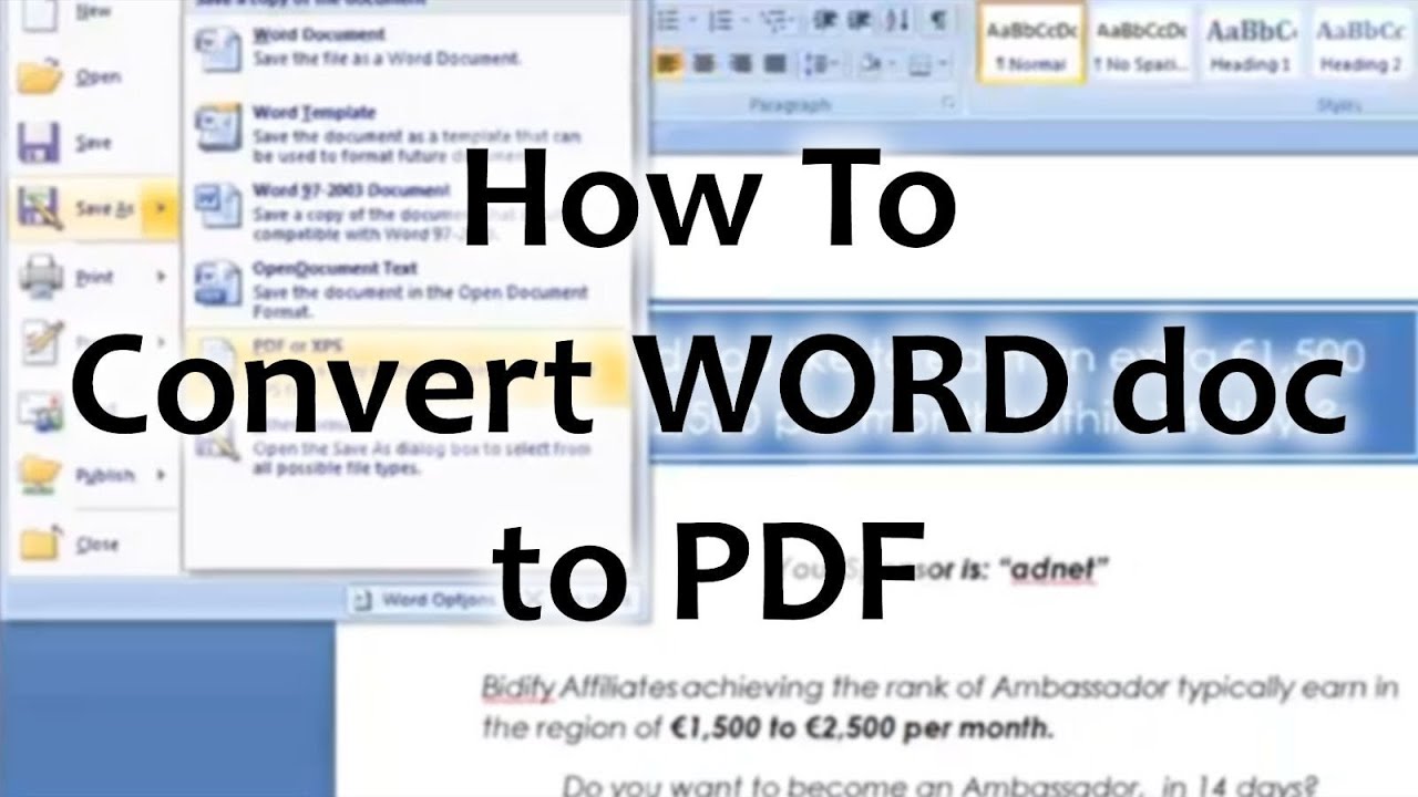 how to convert a word 2007 docx document to a pdf (word to