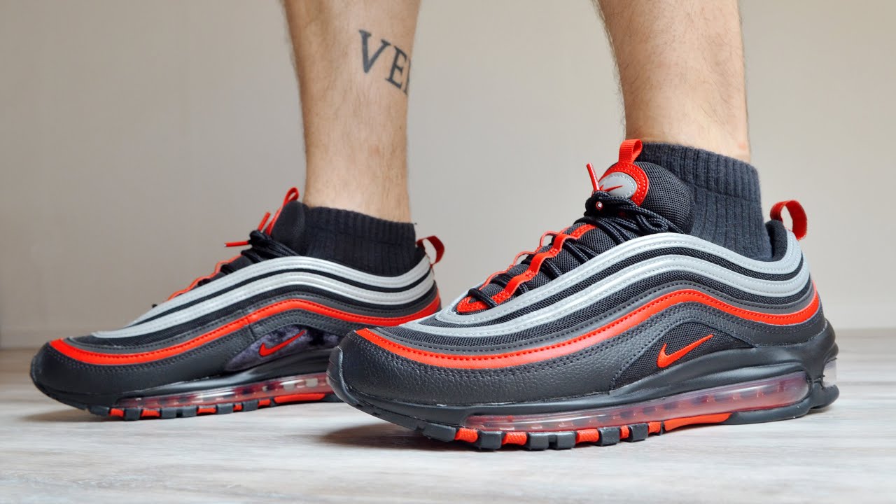 Echt Roei uit halfrond Nike Air Max 97 Black University Red on Feet Review - YouTube
