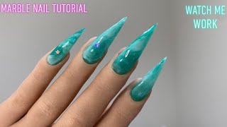 WATCH ME WORK + Beginner Tips | Emerald Green Marble Acrylics | Stiletto Nail Tutorial