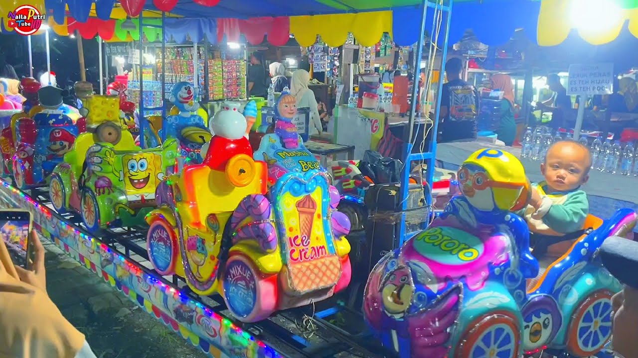 Berburu kuliner viral dan bermain di pasar malam, naik odong odong, bermain pasir