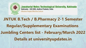 JNTUK B.Tech / B.Pharmacy 2-1 Sem Exams Jumbling Centers list - February/March 2022