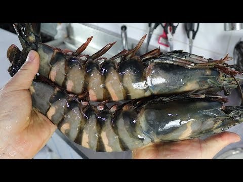 40cm 킹블랙타이거새우 손질하고 튀겼습니다. 내장부터 남다름 & 대하 비교 먹방 giant king black tiger shrimp