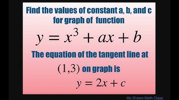 Find the values of a, b, and c for function y = x^3 +ax +b , when tangent line at (1, 3) is y = 2x+c