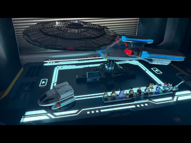 Completed Star Trek LEGO ENTERPRISE D with lights and display