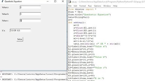 Python tkinter Quadratic Equation