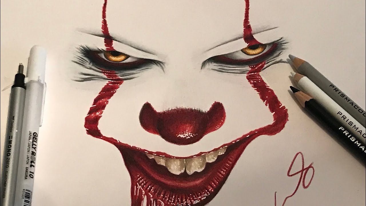 Drawing Pennywise from IT in colored pencil (prismacolor/Pennywise drawing/clowns...