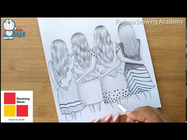 Draw easy best friend drawing | Pencil sketch turorial | best friend  drawings | drawing for girls - YouTube