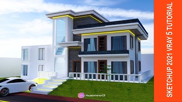 SKETCHUP IT | House Exterior Design Sketchup Pro 2021 | Sketchup Tutorial + V-Ray 5 Render #sketchup