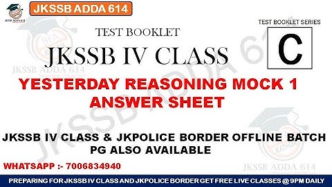 YESTERDAY REASONING MOCK ANSWERS II JKSSB IV CLASS II JKPOLICE BORDER BATALLION II ARMY