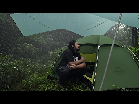 SOLO CAMPING IN REAL HEAVY RAIN RELAXING CAMPING HEAVY RAIN