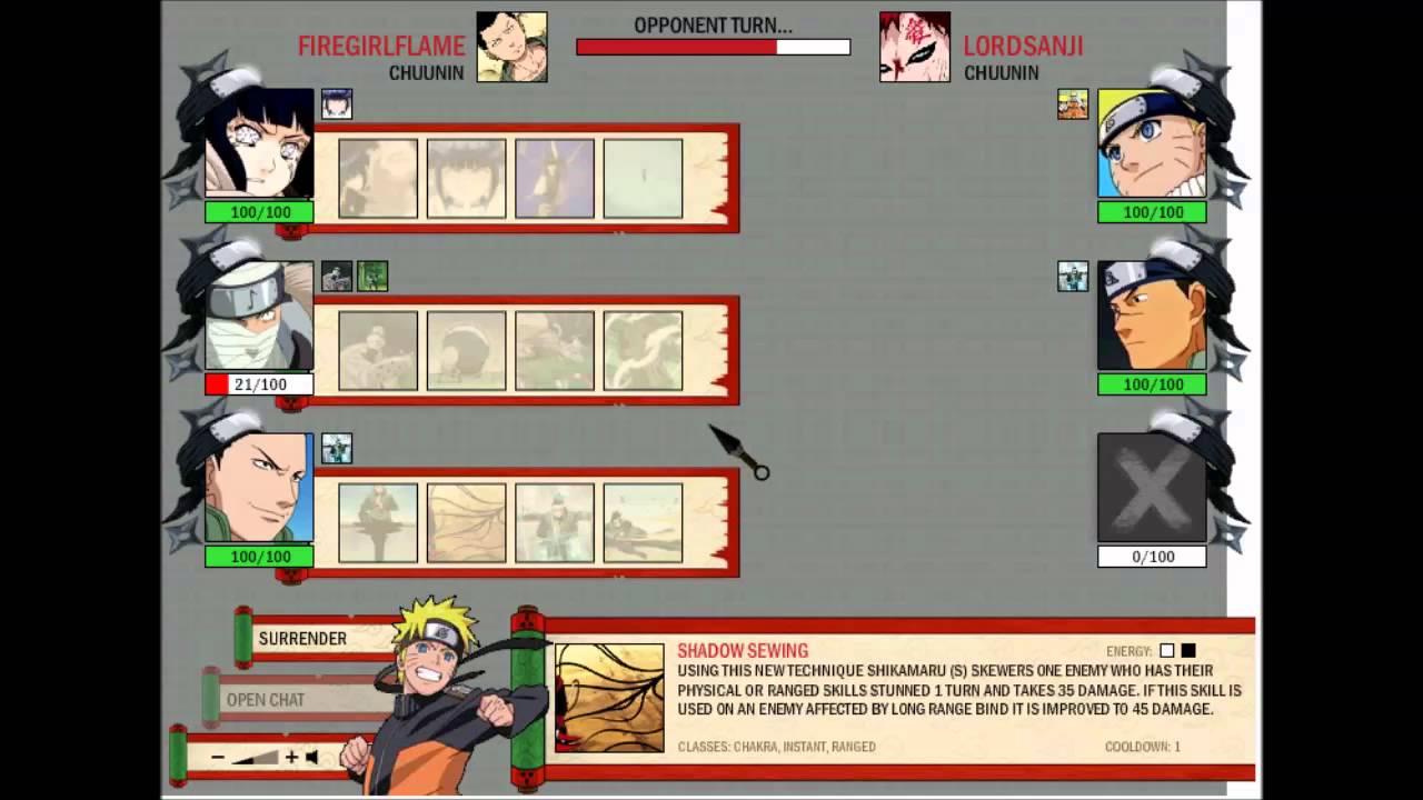 Naruto Arena- Shikamaru (S), Hinata, and Dosu