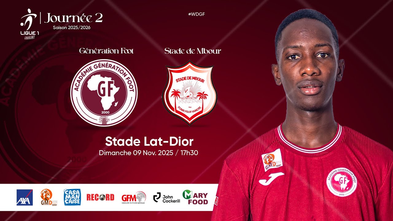Suivez le match GENERATION FOOT vs STADE DE MBOUR 2ème journée Ligue 1 (Aller)