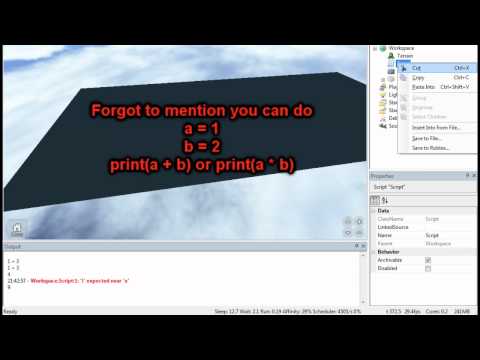 Roblox Lua Tutorial 1 - Print, Math, Variables, and Properties!