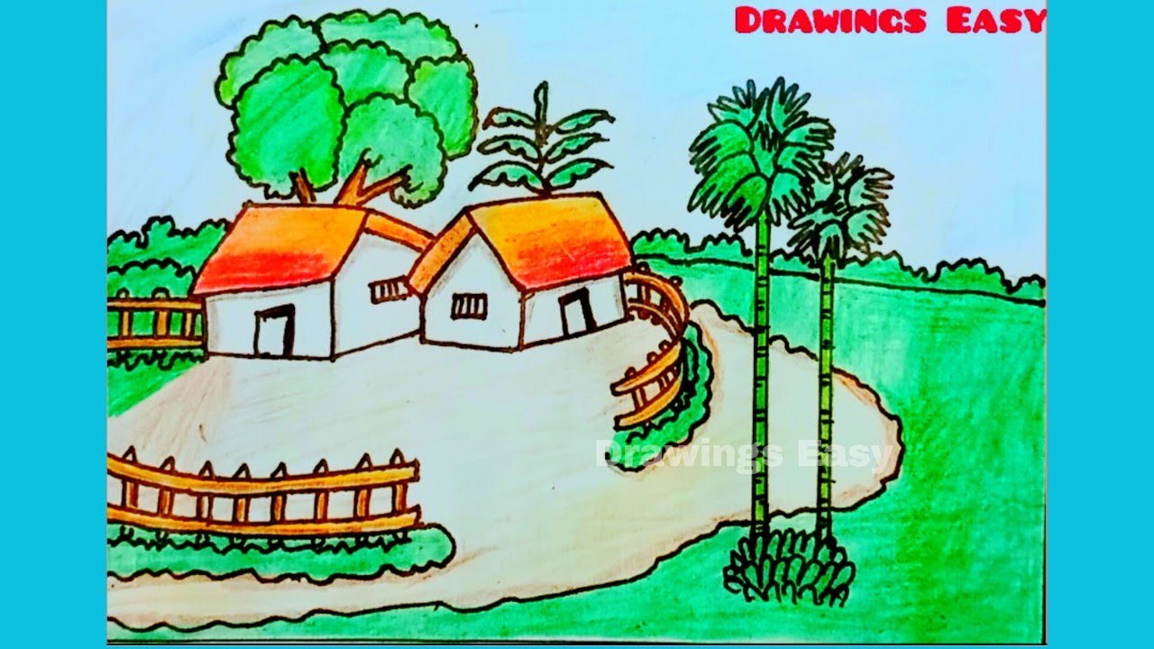 How to draw a village house scenery ll how to draw step by step ll ...