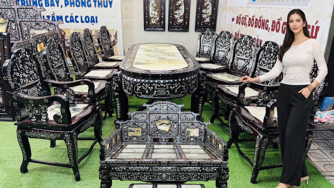 Sập Ngũ Sơn Ốc Đỏ (Vip), Bộ Bàn Ăn Đại Gõ Mật & Đồ Đồng - Shop Mỹ Ngân 31/1