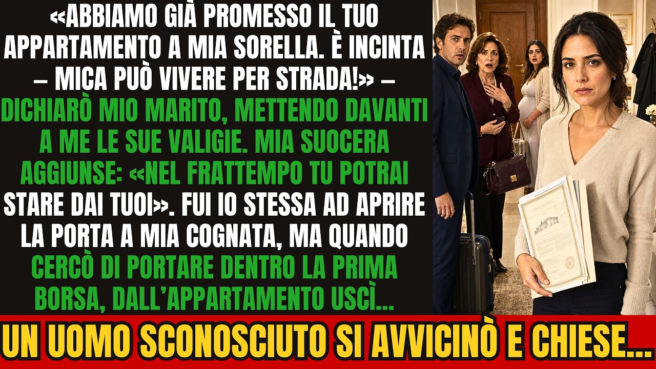 Mio marito e sua madre hanno messo le valigie di mia cognata incinta davanti alla porta di casa mia. “Abbiamo promesso il tuo appartamento a mia sorella,” mi ha detto Andrea, come se fosse la cosa...