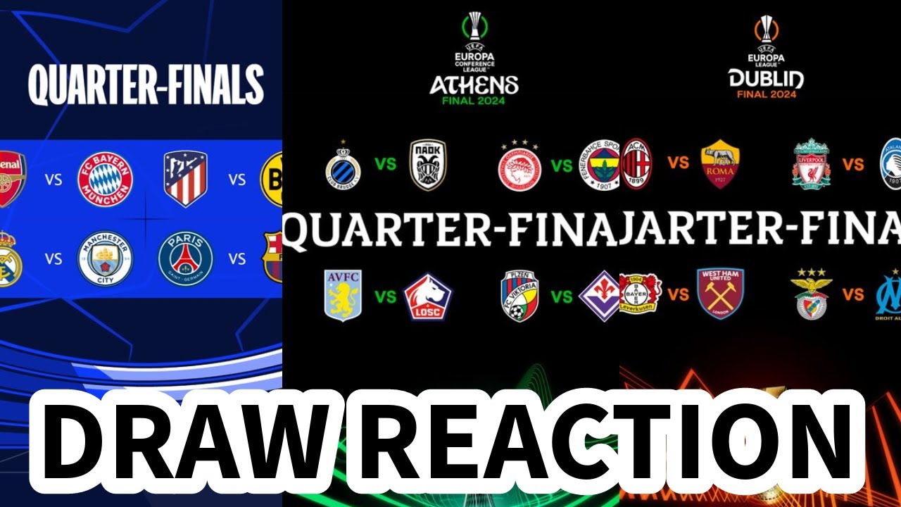 CHAMPIONS LEAGUE, EUROPA LEAGUE, AND CONFERENCE LEAGUE QUARTER-FINAL LIVE DRAW REACTION