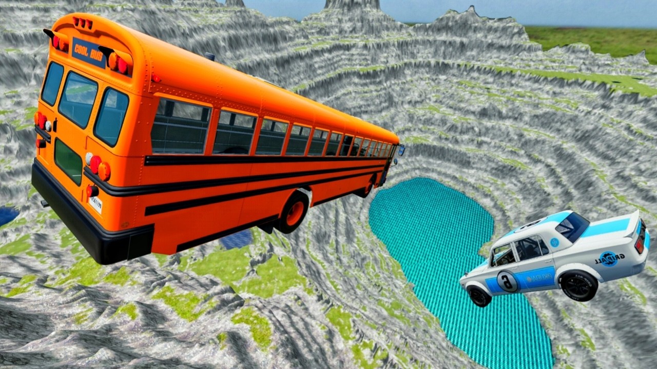 School BusFire Truck and Cars vs Giant Lava Pit – BeamNG.drive  #beamng