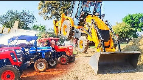 Jcb 3dx plus eco xpert Mud with Mahindra 575 powertrack 439 and Mahindra tractor trolley loading jcb