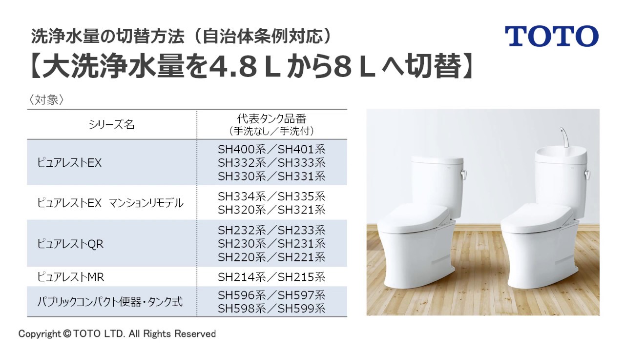 Toto 大洗浄水量を4 8lから8lへ切替 Youtube