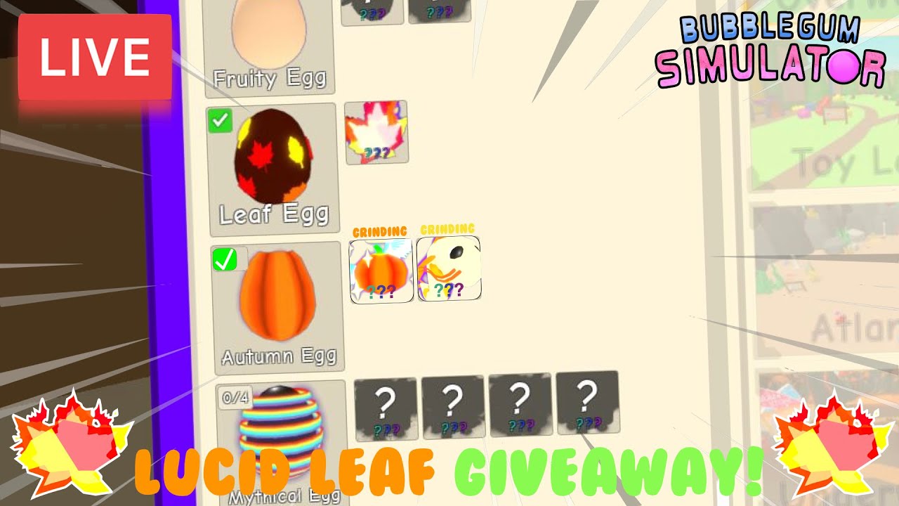 LIVE: Bubble Gum Simulator - Giveaway Every 5 Subs + Lucid Leaf Giveaway!