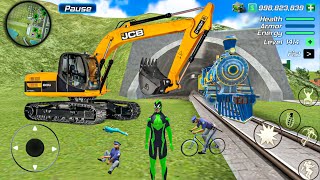 Rope Frog Ninja Hero Strange Gangster - Construction Excavator at Train Station - Android Gameplay screenshot 5