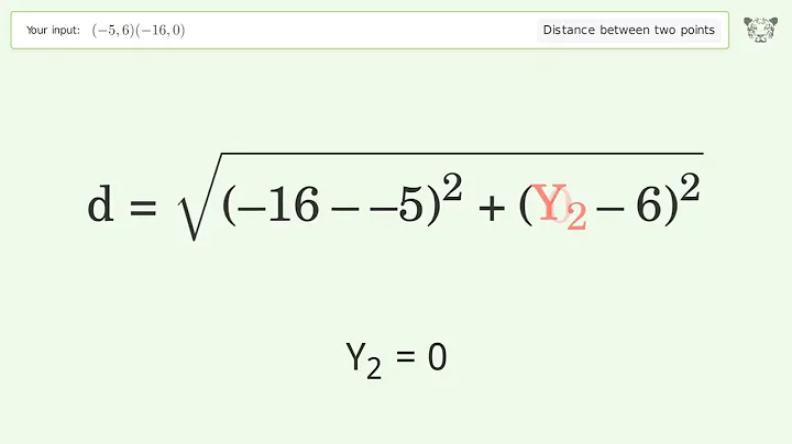 Find the distance between two points p1 (-5,6) and p2 (-16,0): Step-by-Step Video Solution