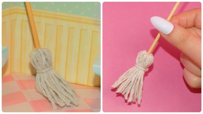 Old 1940s Plastic Cleaning Set for Doll House - Mop Broom Pail Scoop