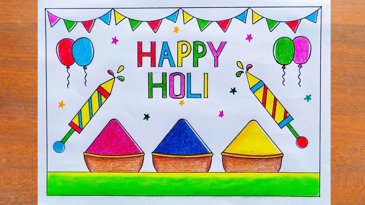 Рисунок к празднику Холи / Рисование плаката к празднику Холи: простые шаги / Рисунок к Холи / Ри...