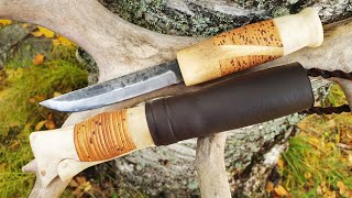 Handmade Stacked Birch Bark Knife Sheath With Reindeer Antler Knife Sheath