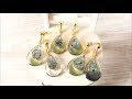 オリーブカーキのしずくのイヤリングハンドメイド UVレジン 初心者 Olive khaki drops earring handmade UVresin beginner