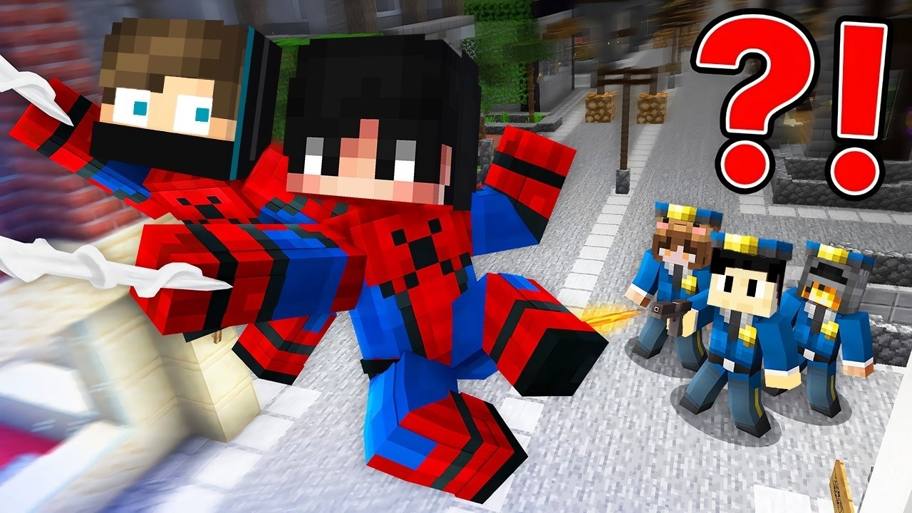 ماين كرافت تحولت لسبايدر مان ولكن الشرطة يلحقوني !!؟