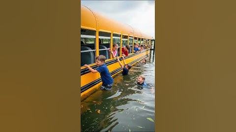 Dramatic Rescue Watch Kids Escape Flooded School Bus #shorts #flood #youtubeshorts #fyp #viral #rain
