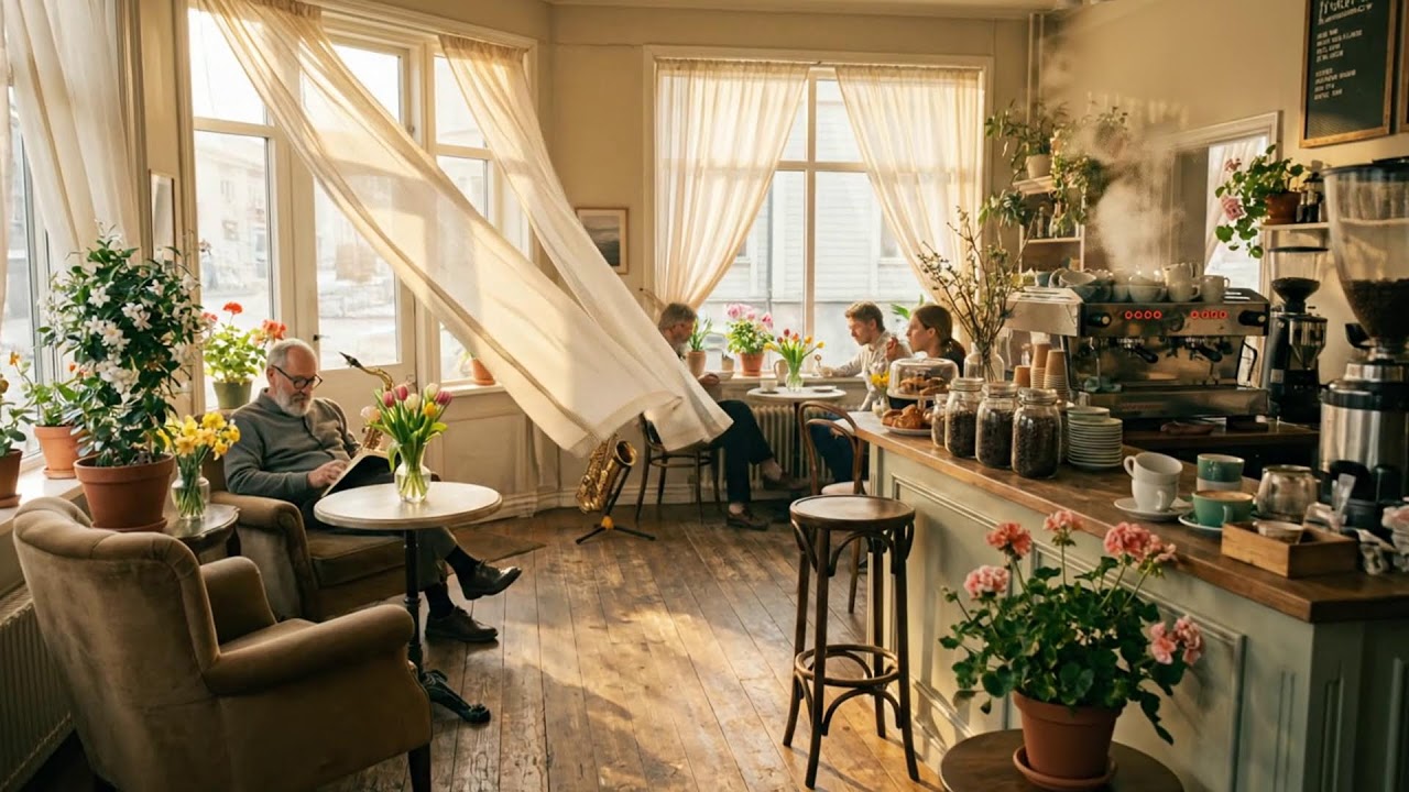 温かい春のラテとジャズ 🌷☕ 居心地の良い朝の音楽