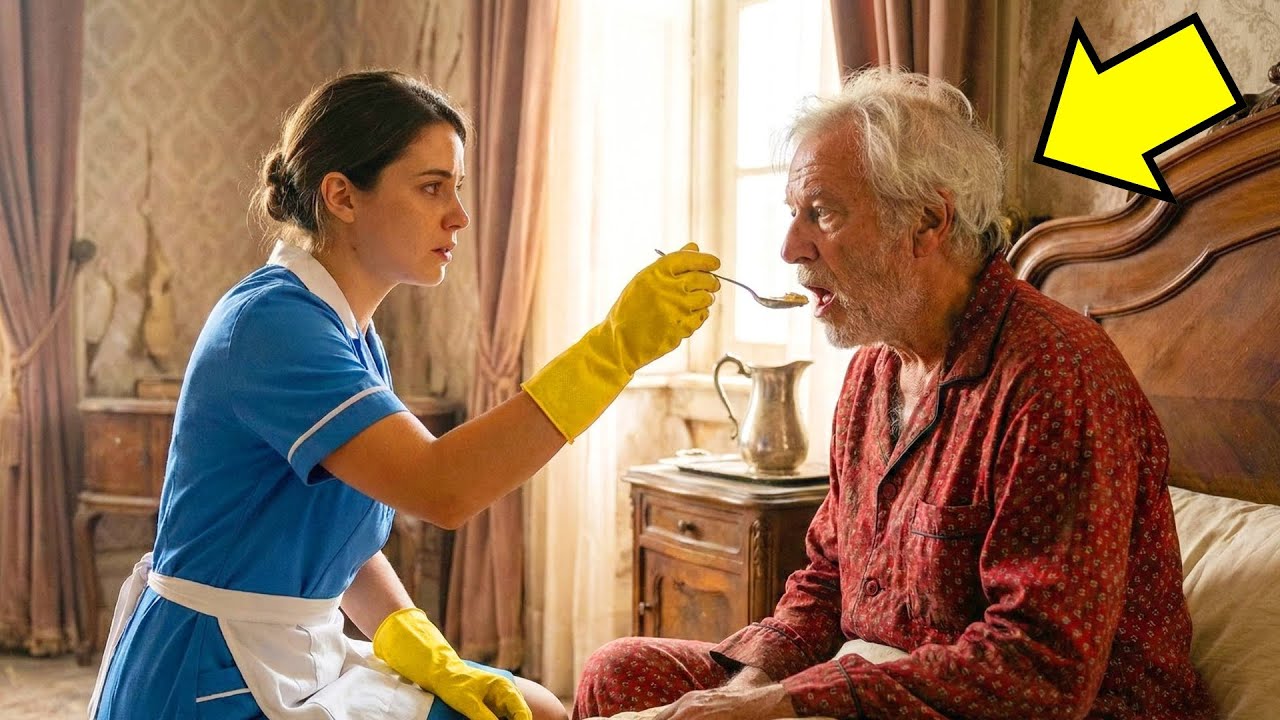 PATRONUL VEDE PE CAMERĂ CUM MENAJERA ÎMPARTE MÂNCAREA CU TATĂL LUI DE PE JOS