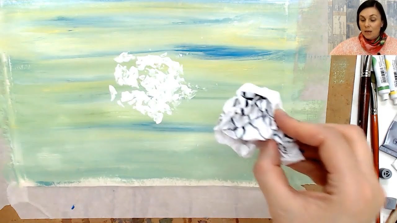 Цветущая яблоня, гуашь, рисуем с помощью мятой бумаги - YouTube