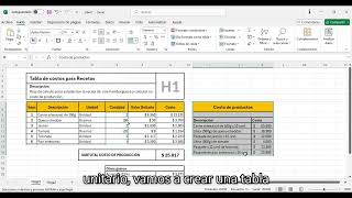 Cómo hacer una tabla de costo de producción en Excel | Tabla de recetas en Excel