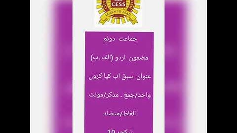 Class 2 Urdu Lecture#10 (4/5/20)