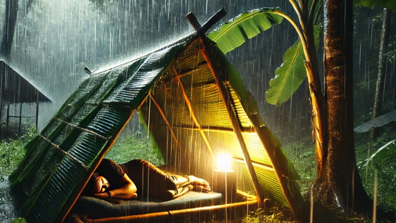 camping in heavy rain - struggling to build a shelter in the middle of ...