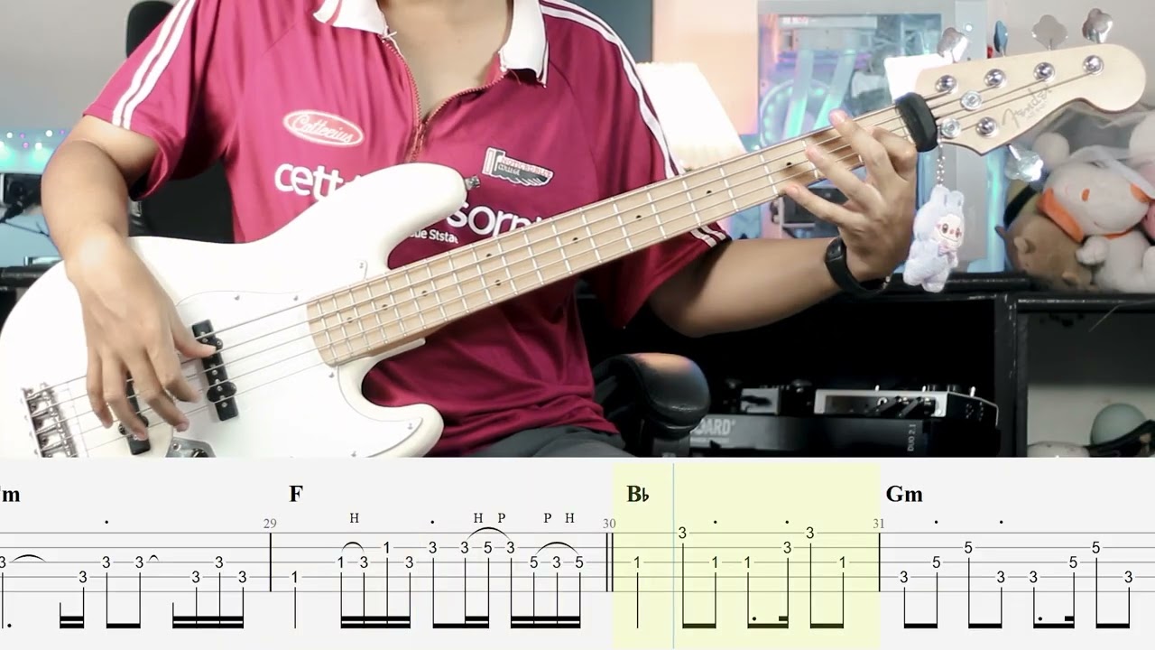 ผูกฝ้ายสายแนน (ຜູກຝ້າຍສາຍແນນ) - มนต์แคน แก่นคูน | BASS COVER | Note + Tap By Koon Non