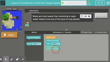 Code.org   Express Course 2020 Lesson 13 Conditionals in Minecraft  Voyage Aquatic #1 - #3
