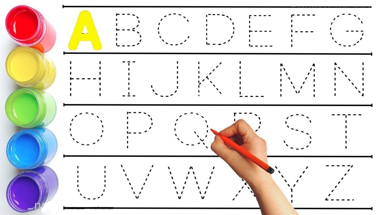 Alphabet, ABC song, ABCD, A to Z, Kids rhymes, collection for writing along dotted lines for toddler