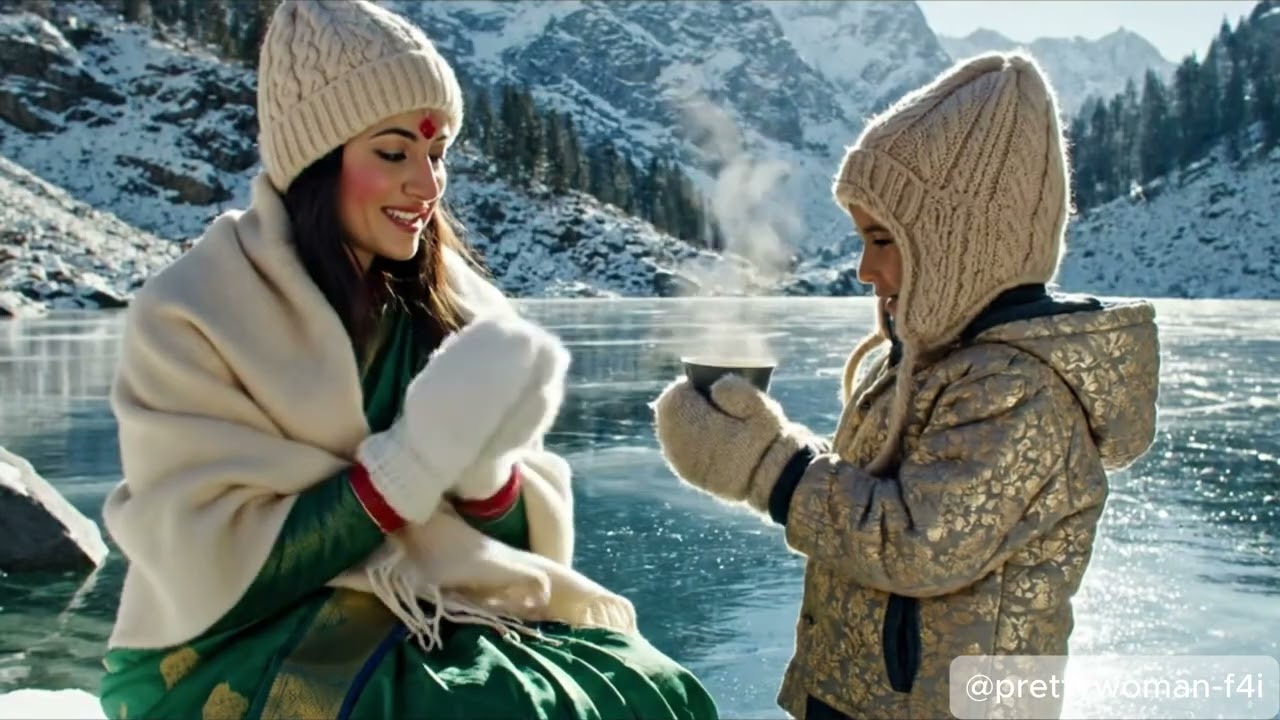 Desi Queen in a Snow Saree ❄️— Emerald in White — Aanya’s Winter Saree Walk