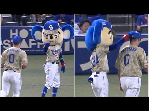 サインボールをファンが捕れない所に投げ込んでしまった細川を見て笑うドアラ（笑） (2023/07/07)