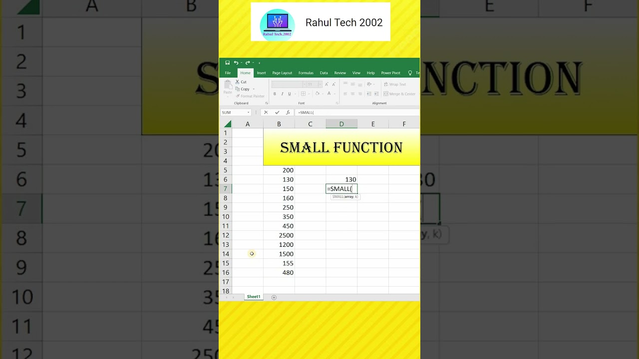 Small function in excel 