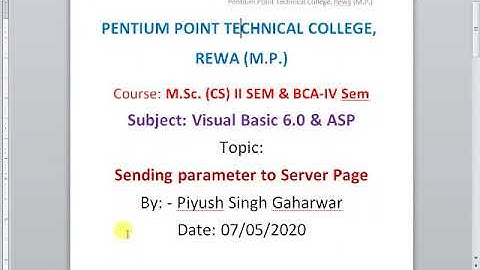 Online class on ASP by Piyush Singh PPTC Rewa