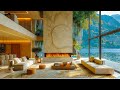 Warm jazz background music and fireplace sound  piano jazz music in luxury apartment space to relax