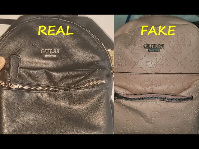 Guess backpack real vs fake comparison. How to spot fake Guess bag 