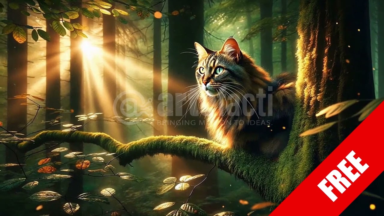 🌲 Forest Cat in Golden Light – Free HD Stock Animal Animation