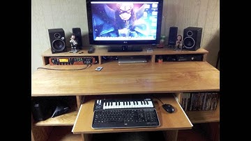 Homemade recording studio desk / TV stand with LED lights